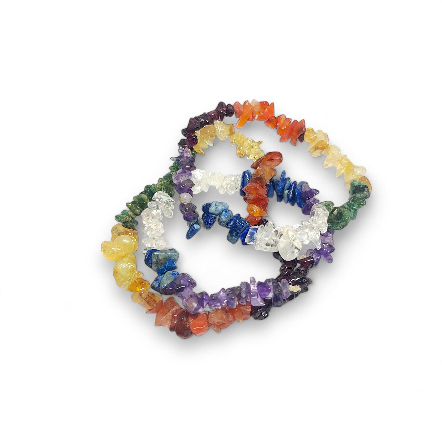 Seven Chakra Chips Bracelet | Healing Crystal Jewelry | Amethyst, Lapis, Clear Quartz, Green Aventurine, Citrine, Carnelian, Garnet | Reiki