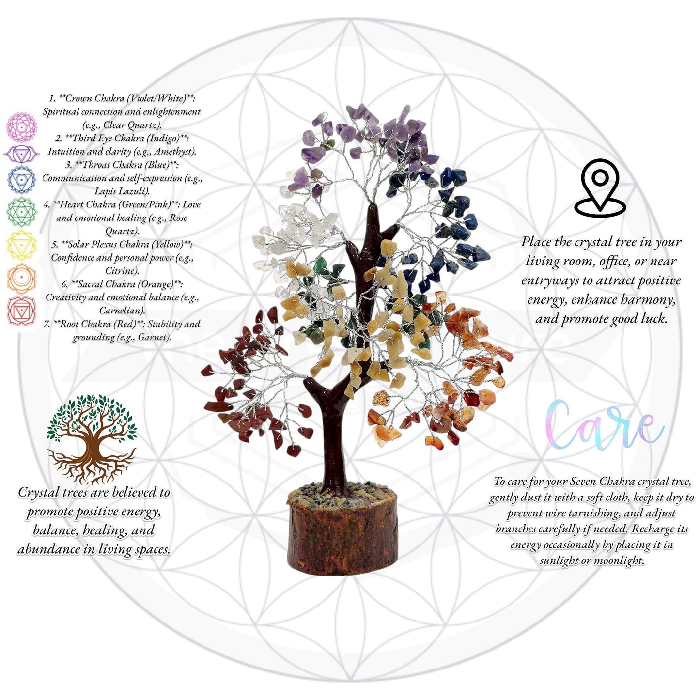 Seven Chakra Crystal Tree | Large Gemstone Tree of Life | Feng Shui Decor | Healing Crystal Gift | Home Office Decoration | The Crystal Cure