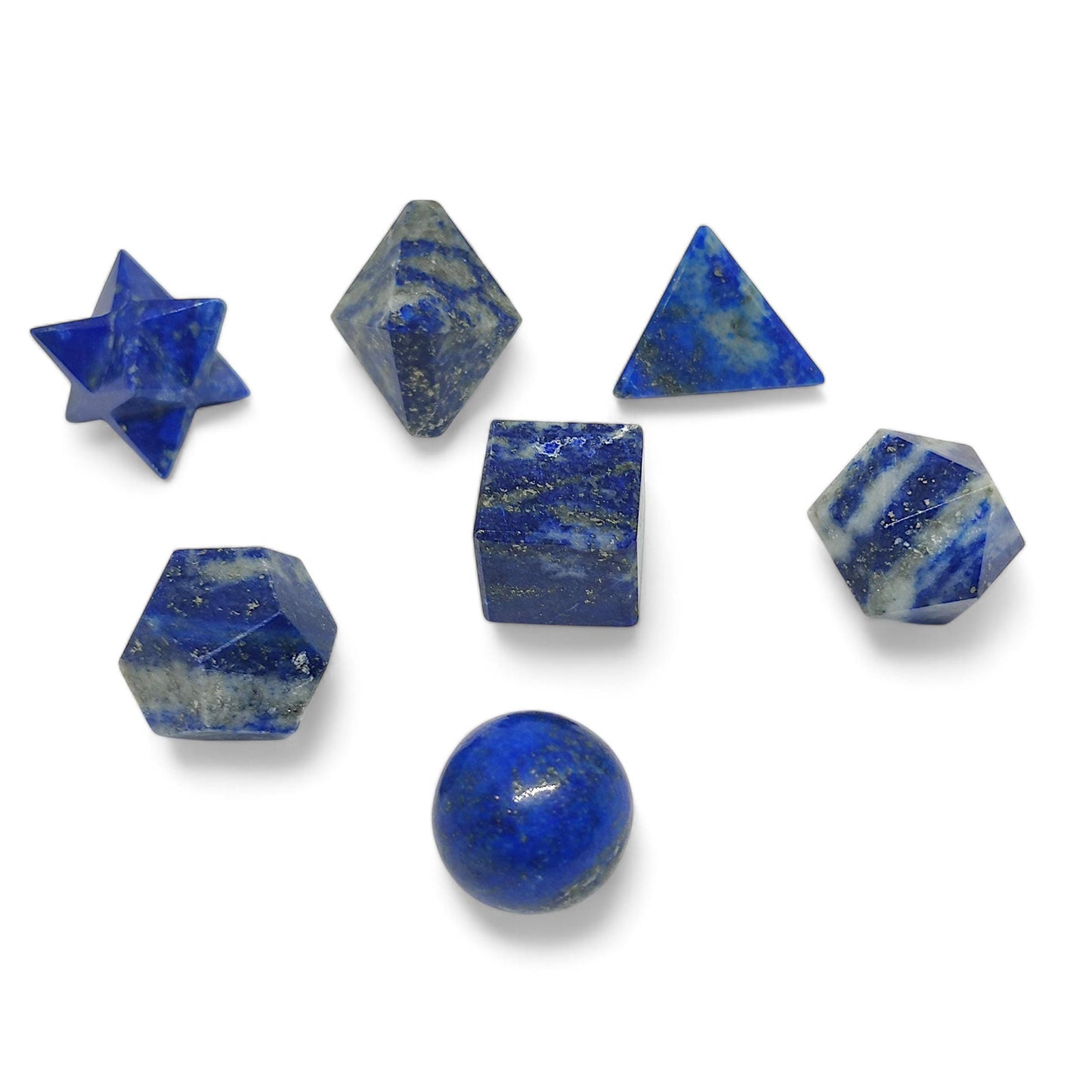 7 Pcs Lapis Lazuli Platonic Solids Set | Sacred Geometry | Meditation Tools | Healing Crystals | Spiritual | Feng Shui Decor | Reiki Energy