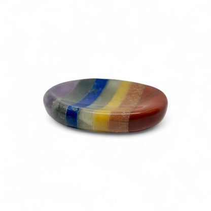 Seven Chakra Worry Stone | Oval Shaped Anxiety Relief Crystal | Chakra Balancing Palm Stone | Meditation & Healing Tool | Reiki Energy Thumb