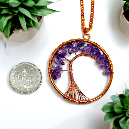 Copper Tree of Life Pendant | Amethyst Gemstone | Handmade Jewelry | Spiritual Gift | Healing Crystal Necklace | Wisdom Symbol | Spiritual