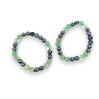 Green Fluorite and Hematite Bracelet | Wealth & Protection | Abundance Magnet | Healing Crystals