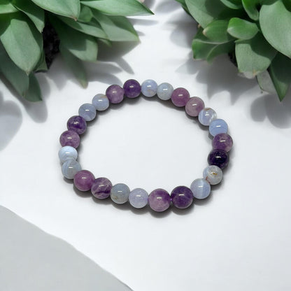 Lepidolite and Blue Lace Agate Bracelet | Calming Crystal Jewelry | Stress Relief & Emotional Healing