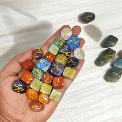 Seven Chakra Rune Set, Mixed Gemstone Runes, Elder Futhark Runes, Divination Tools, Chakra Balancing, Wiccan Altar, Spiritual Gift, Runic