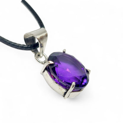 Oval Amethyst Pendant Necklace in German Silver | Purple Gemstone Jewelry | Healing Crystal Gift | Boho Chic Style | Unique Handmade Charm