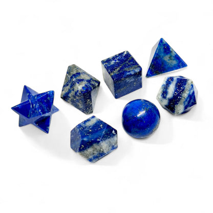 7 Pcs Lapis Lazuli Platonic Solids Set | Sacred Geometry | Meditation Tools | Healing Crystals | Spiritual | Feng Shui Decor | Reiki Energy