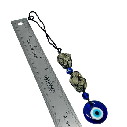 Pyrite Evil Eye Car Hanger - Protection Stone Car Charm - Healing Crystal Car Decor - Handmade Gemstone Hanger - Spiritual Gift for Car/Wall