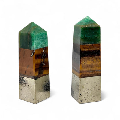 Powerful Abundance Crystal Tower | Green Aventurine, Tiger Eye & Pyrite | Manifestation Stone for Prosperity and Confidence | Money Magnet