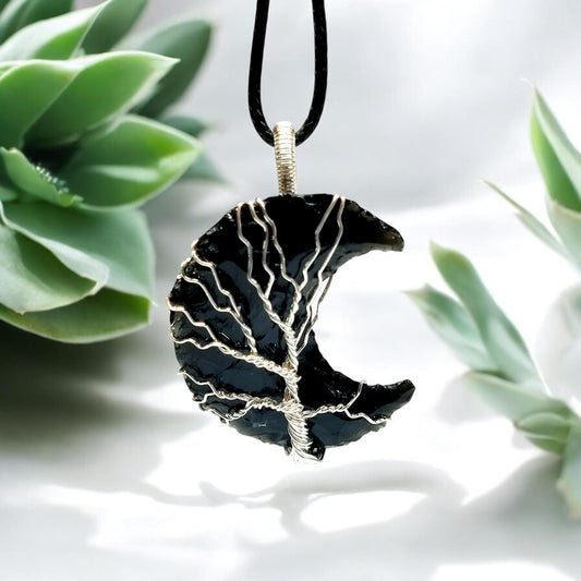 Black Obsidian Tree of Life Pendant | Wire Wrapped Crystal Necklace | Protection Amulet | Spiritual Jewelry | Handmade Gemstone Charm | Boho