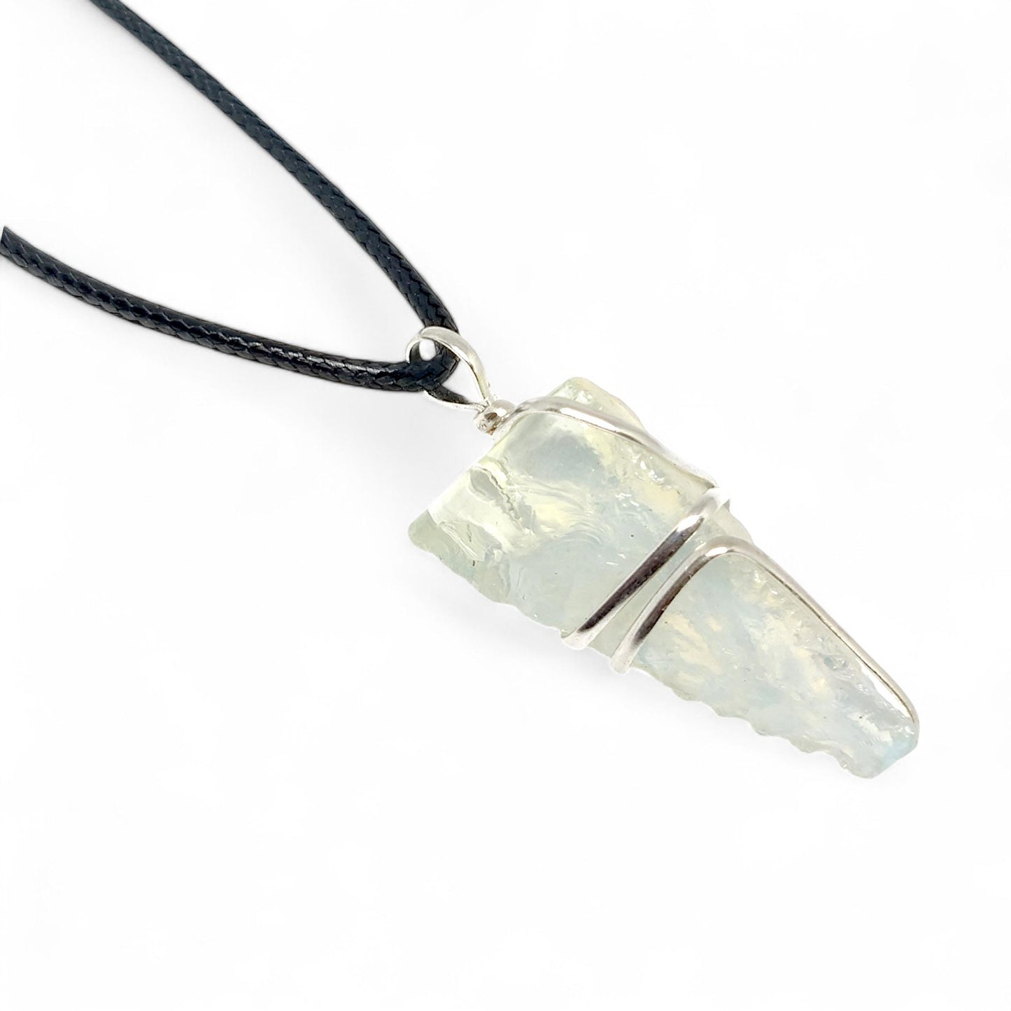 Opalite Raw Crystal Pendant | Wire Wrapped Moonstone Necklace | Handmade Reiki Infused Jewelry | Emotional Healing | Intuition Booster