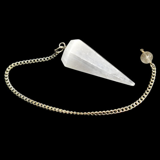 Selenite Faceted Pendulum | Crystal Dowsing Tool | Divination Instrument | Healing Stone | Meditation Aid | Spiritual Gift | Reiki Energy