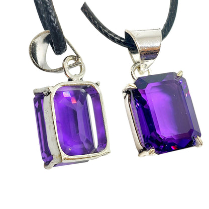 Emerald Cut Amethyst Pendant | German Silver Necklace | Purple Gemstone Jewelry | Healing Crystal Gift | Elegant Handmade Charm | Certified.