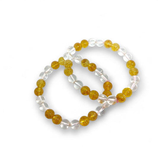 Natural Citrine and Clear Quartz Bracelet | Abundance & Clarity | Energy Amplifier | Stretch Fit