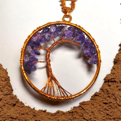 Copper Tree of Life Pendant | Amethyst Gemstone | Handmade Jewelry | Spiritual Gift | Healing Crystal Necklace | Wisdom Symbol | Spiritual