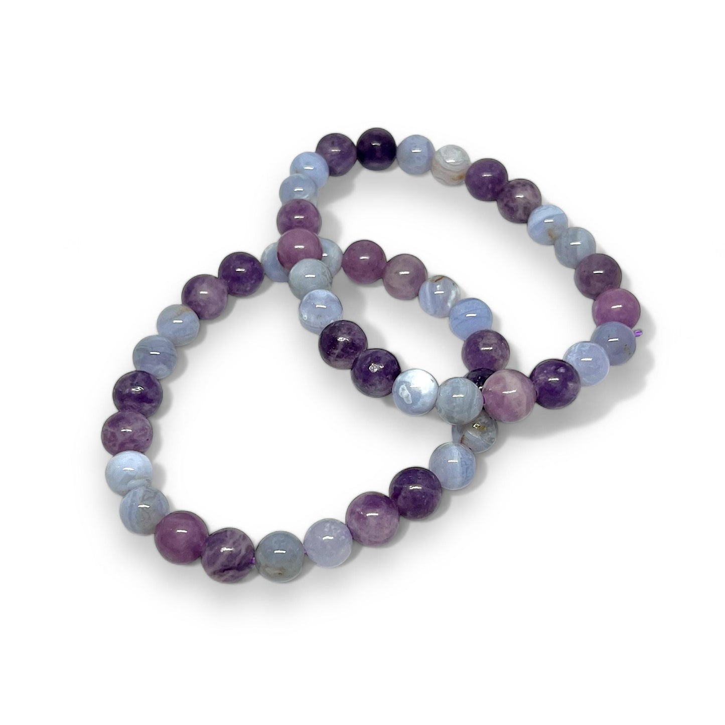 Lepidolite and Blue Lace Agate Bracelet | Calming Crystal Jewelry | Stress Relief & Emotional Healing