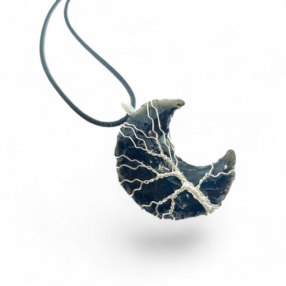 Black Obsidian Tree of Life Pendant | Wire Wrapped Crystal Necklace | Protection Amulet | Spiritual Jewelry | Handmade Gemstone Charm | Boho