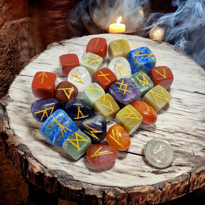 Seven Chakra Rune Set, Mixed Gemstone Runes, Elder Futhark Runes, Divination Tools, Chakra Balancing, Wiccan Altar, Spiritual Gift, Runic