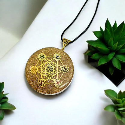 Seven Chakra Orgonite Pendant Necklace | Handmade Energy Balancing Jewelry | Reiki Charged EMF Protection | Metatron's Cube Design