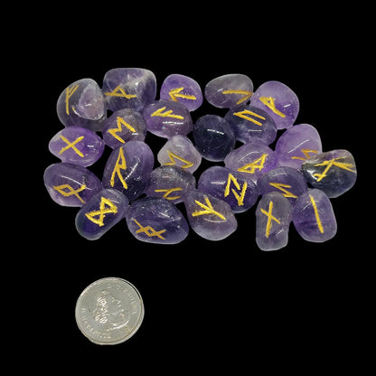 Amethyst Rune Stones Set | 25 Elder Futhark Runes | AAA Grade Crystal Divination Tools | Spiritual Gift