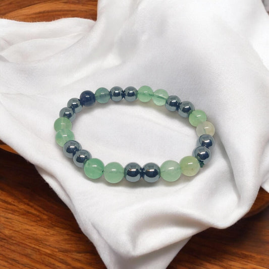 Green Fluorite and Hematite Bracelet | Wealth & Protection | Abundance Magnet | Healing Crystals