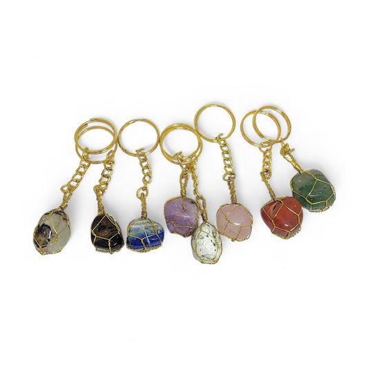 Crystal Tumbled Stones Set of 5 Key Chains for Chakra Wellness | Healing Gemstone Keyrings | Chakra Balancing Accessories | Natural Gift