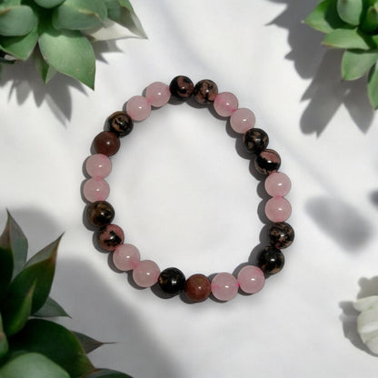 Rhodonite and Rose Quartz Bracelet | Healing Crystal Jewelry | Love & Emotional Balance