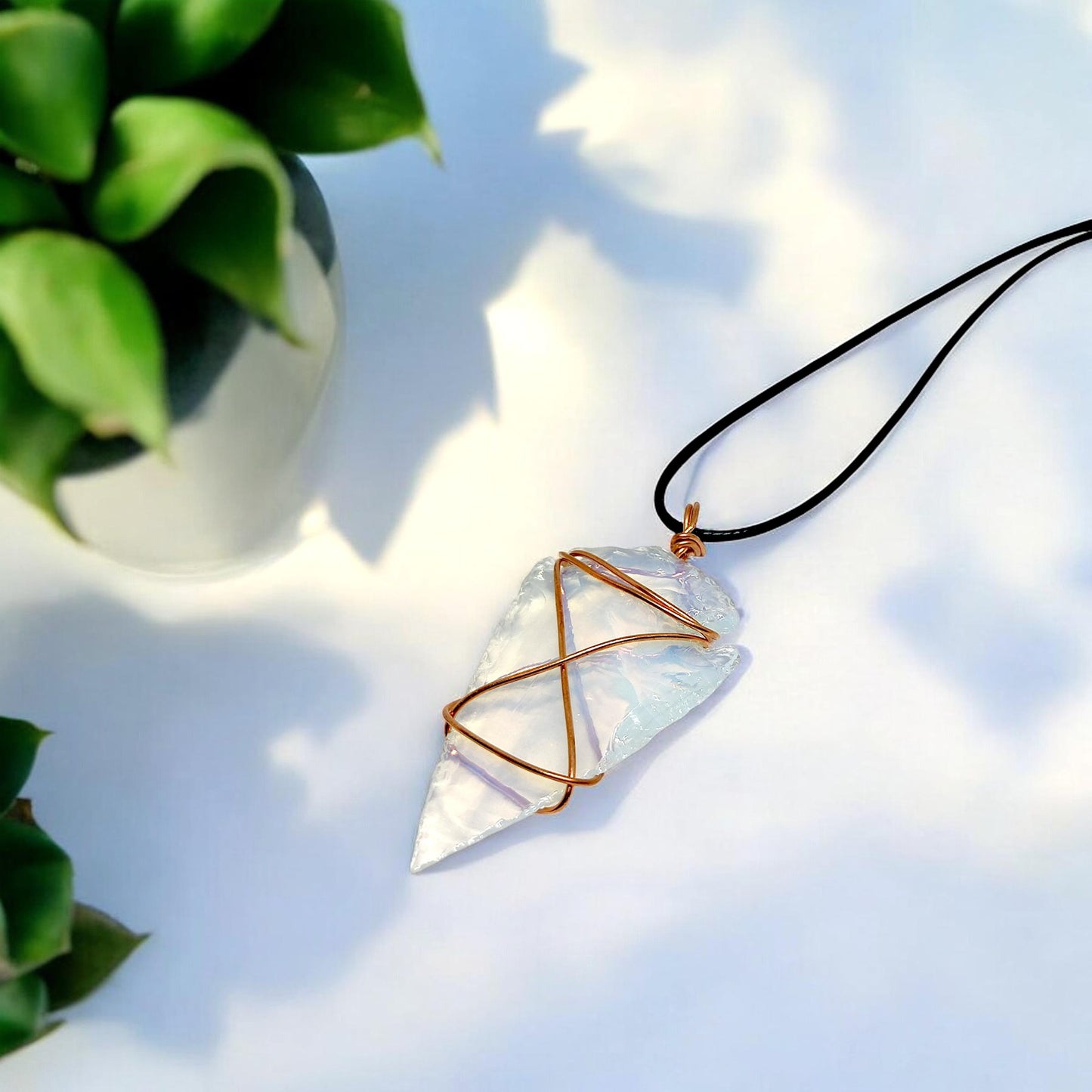 Opalite Arrowhead Necklace | Raw Crystal Pendant | Intuition Booster | Healing Stone Jewelry | Unique Gift | Opal | Opalite Gemstone Pendant