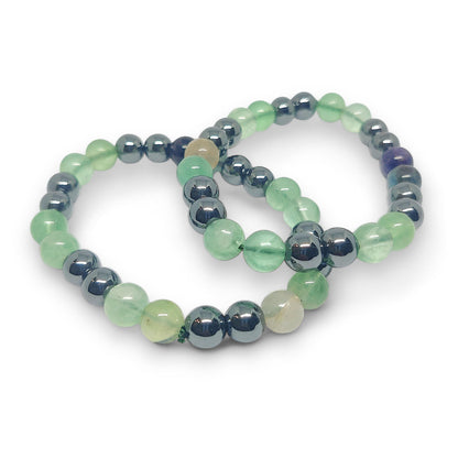 Green Fluorite and Hematite Bracelet | Wealth & Protection | Abundance Magnet | Healing Crystals