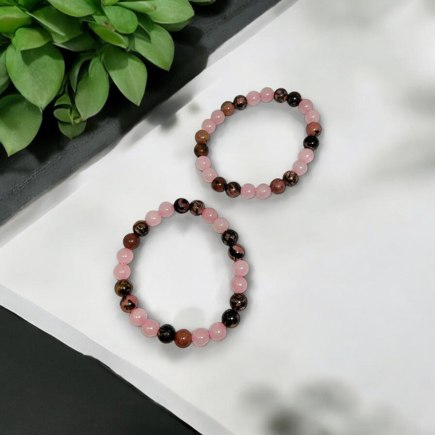 Rhodonite and Rose Quartz Bracelet | Healing Crystal Jewelry | Love & Emotional Balance