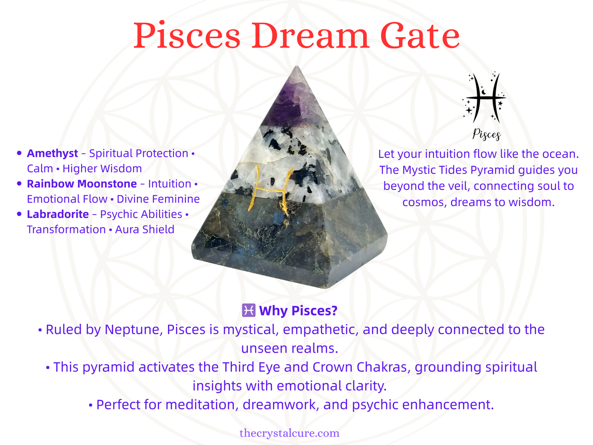 Pisces Zodiac Crystal Pyramid – Amethyst, Rainbow Moonstone ...