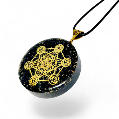 Black Tourmaline Orgonite Pendant | Metatron's Cube | EMF Protection Necklace | Chakra Healing Jewelry | Spiritual Energy Amplifier | Gift