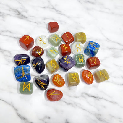 Seven Chakra Rune Set, Mixed Gemstone Runes, Elder Futhark Runes, Divination Tools, Chakra Balancing, Wiccan Altar, Spiritual Gift, Runic