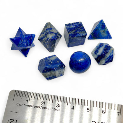 7 Pcs Lapis Lazuli Platonic Solids Set | Sacred Geometry | Meditation Tools | Healing Crystals | Spiritual | Feng Shui Decor | Reiki Energy