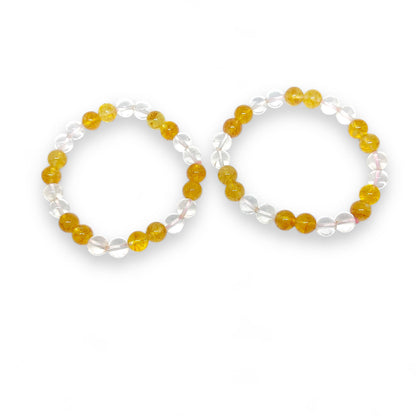 Natural Citrine and Clear Quartz Bracelet | Abundance & Clarity | Energy Amplifier | Stretch Fit