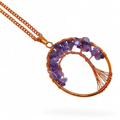 Copper Tree of Life Pendant | Amethyst Gemstone | Handmade Jewelry | Spiritual Gift | Healing Crystal Necklace | Wisdom Symbol | Spiritual