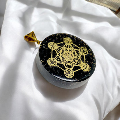 Black Tourmaline Orgonite Pendant | Metatron's Cube | EMF Protection Necklace | Chakra Healing Jewelry | Spiritual Energy Amplifier | Gift