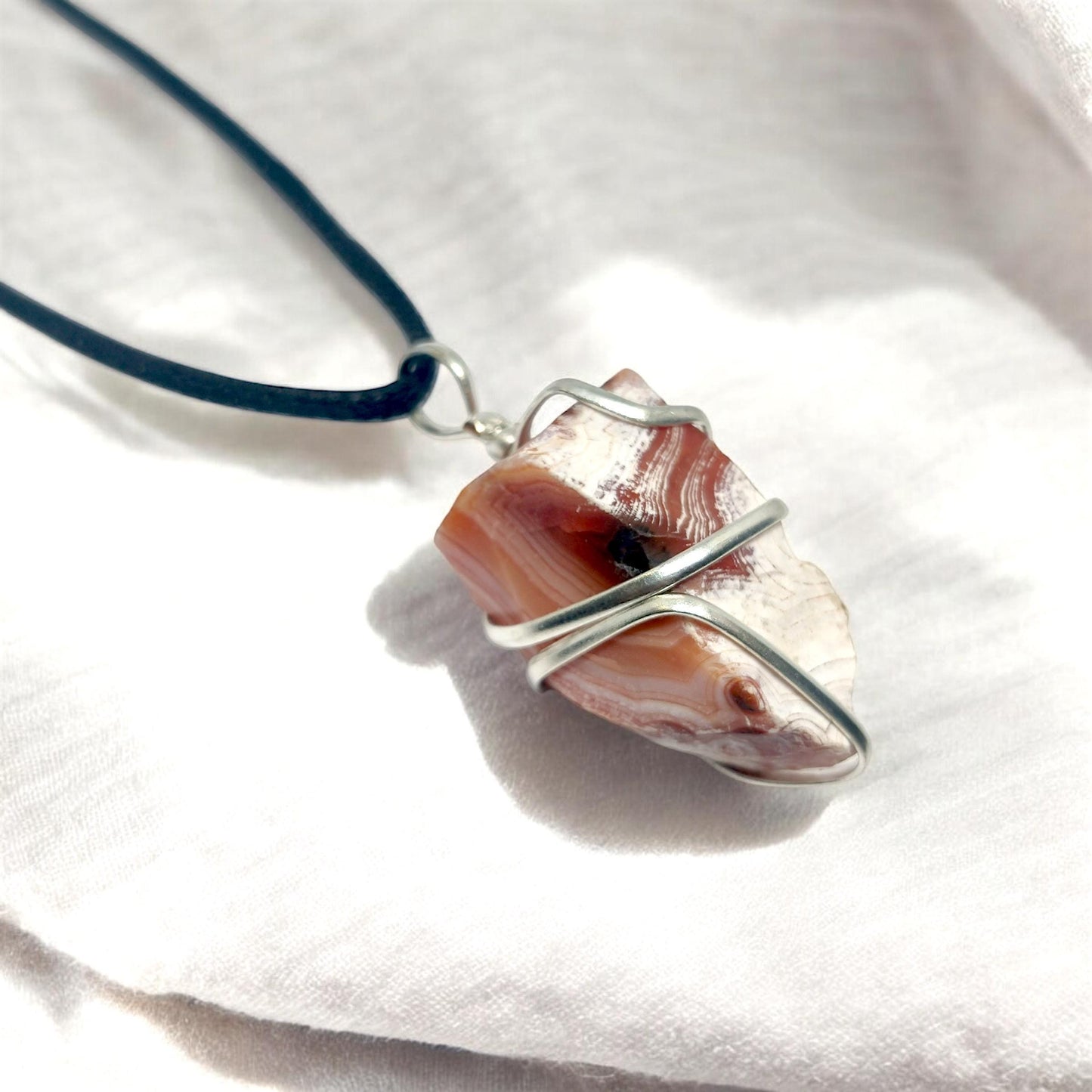 Red Banded Agate Pendant | Handmade Wire Wrapped Necklace | Healing Stone Jewelry | Grounding & Protection Crystal | The Crystal Cure