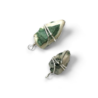 Raw Moss Agate Wire Wrapped Pendant | Nature-Inspired Necklace | Healing Crystal Jewelry