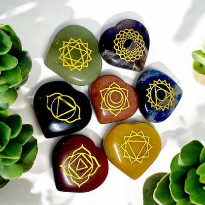 Seven Chakra Heart-Shaped Crystal Set | Healing Stones | Reiki Energy | Spiritual Gift | Meditation Gems | Holistic Wellness | Chakra Reiki