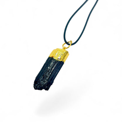 Black Tourmaline Raw Crystal Pendant | Electroplated Protection Stone | EMF Shield | Healing Energy Necklace | Grounding Jewelry | Spiritual