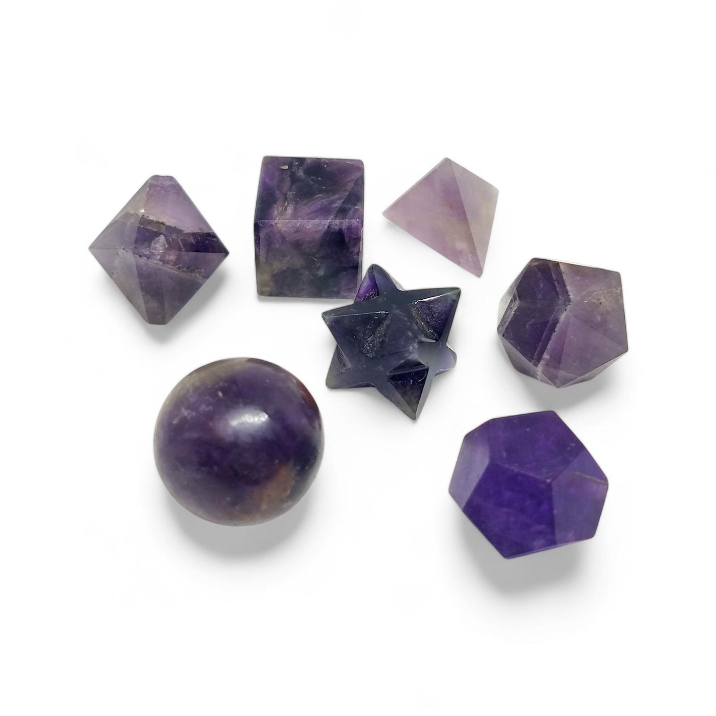 7 Pcs Amethyst Platonic Solids Set | Sacred Geometry | Meditation Tools | Healing Crystals | Spiritual Gift | Feng Shui Decor | Reiki Energy