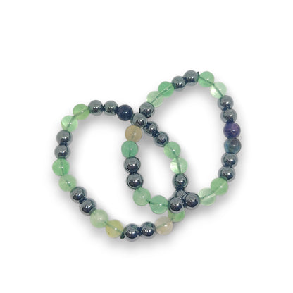 Green Fluorite and Hematite Bracelet | Wealth & Protection | Abundance Magnet | Healing Crystals