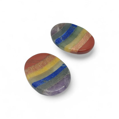 Seven Chakra Worry Stone | Oval Shaped Anxiety Relief Crystal | Chakra Balancing Palm Stone | Meditation & Healing Tool | Reiki Energy Thumb