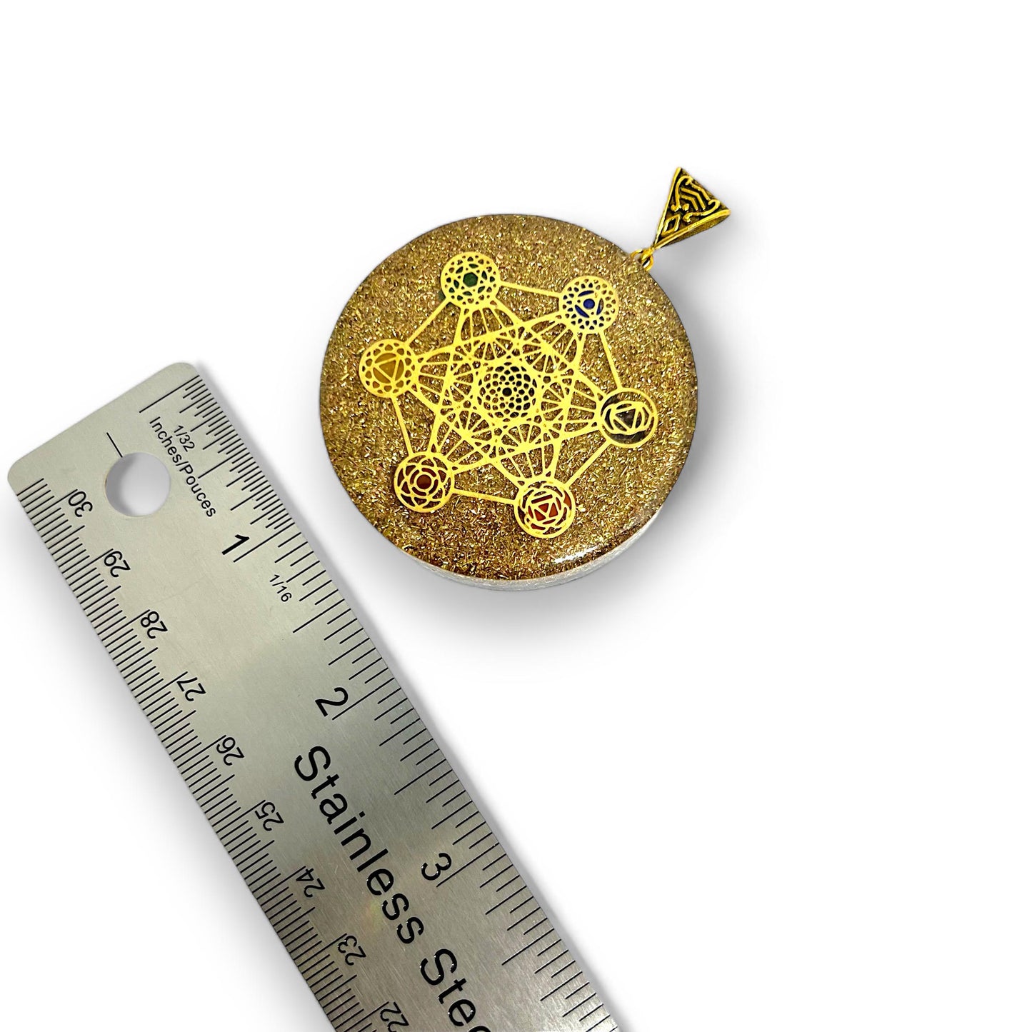 Seven Chakra Orgonite Pendant Necklace | Handmade Energy Balancing Jewelry | Reiki Charged EMF Protection | Metatron's Cube Design