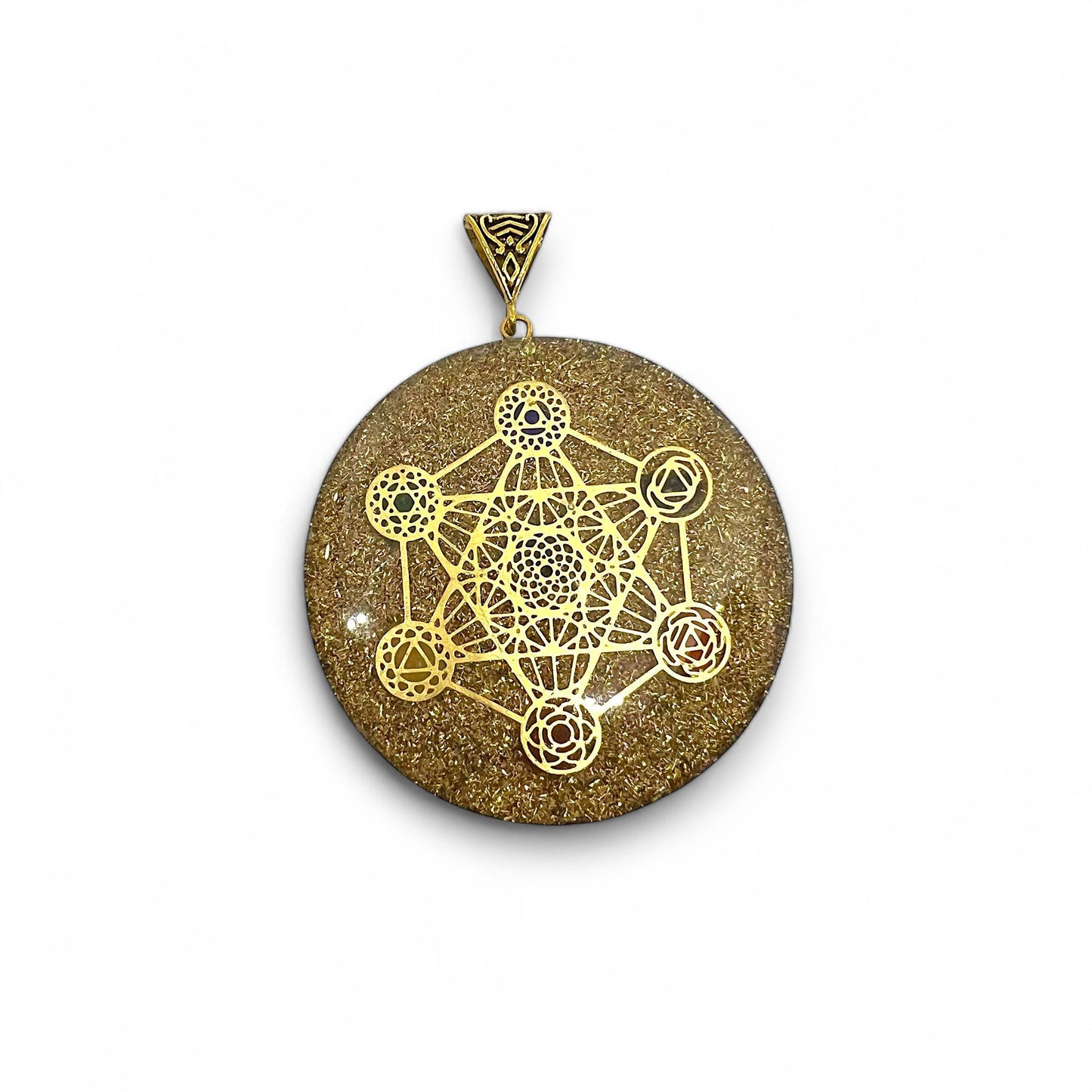 Seven Chakra Orgonite Pendant Necklace | Handmade Energy Balancing Jewelry | Reiki Charged EMF Protection | Metatron's Cube Design