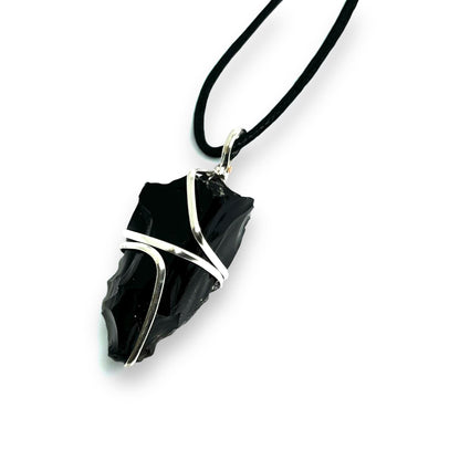 Raw Black Obsidian Wire Wrapped Pendant | Protection Crystal Necklace | Grounding Jewelry