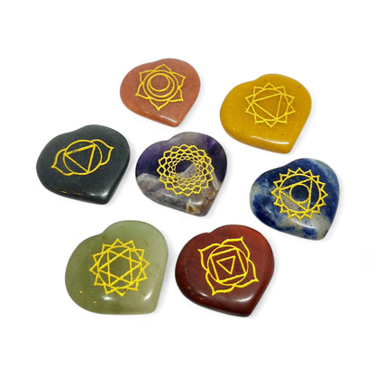 Seven Chakra Heart-Shaped Crystal Set | Healing Stones | Reiki Energy | Spiritual Gift | Meditation Gems | Holistic Wellness | Chakra Reiki