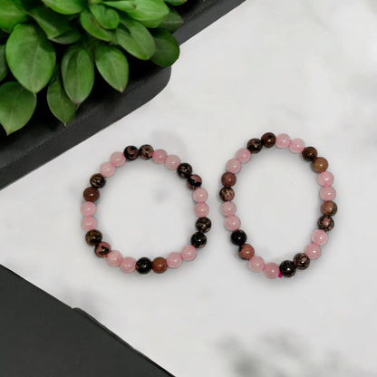 Rhodonite and Rose Quartz Bracelet | Healing Crystal Jewelry | Love & Emotional Balance