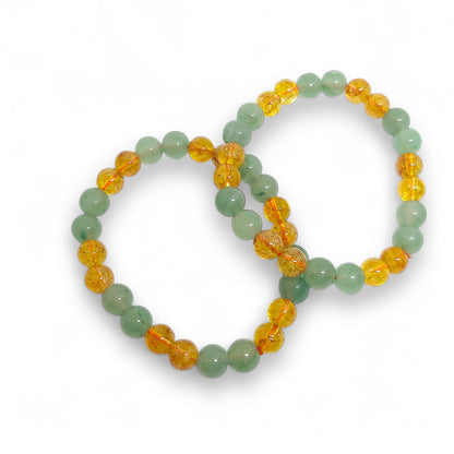 Green Aventurine and Citrine Bracelet | Prosperity & Luck | Natural Healing Stones | Stretch Fit