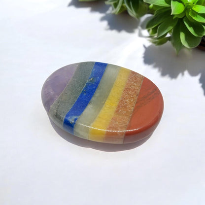 Seven Chakra Worry Stone | Oval Shaped Anxiety Relief Crystal | Chakra Balancing Palm Stone | Meditation & Healing Tool | Reiki Energy Thumb